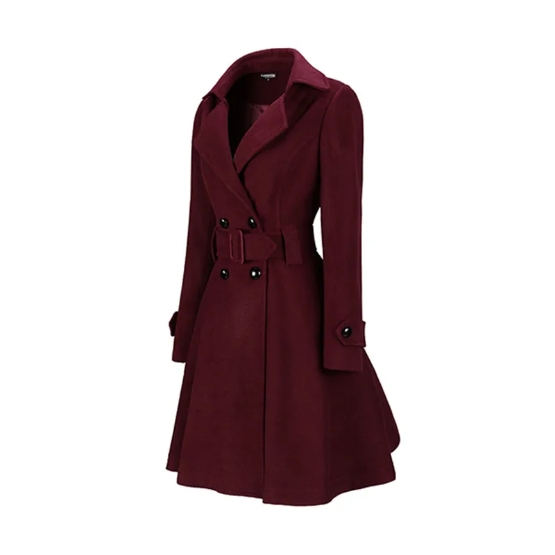 classical lapel double breasted plain swing woolen coats
