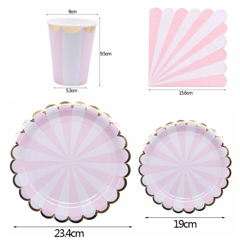 Золотая розовая полосатая одноразовая посуда, бумажная тарелка, чашка для свадьбы, дня рождения, барбекю, вечерние декоративная столовая посуда, домашние ОБЕДЕННЫЕ принадлежности