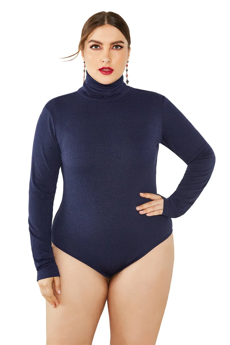 Plus Size Women Elegant Turtleneck Long Sleeve Knitted Bodysuits Autumn Winter New Solid Casual Bottoming Short Jumpsuits Female long sleeve bodysuit Bodysuits