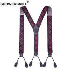 SHOWERSMILE Suspenders Button Y Back Argyle Suspender For Men Vintage Wedding Elastic Male Shirt Suspender with 6 Buttons 120cm