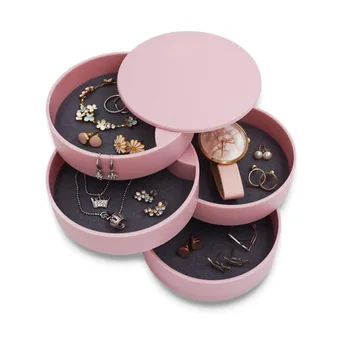 

4-Tier Jewelry Organizer Box Tower Rings Earrings Storage Box Holder Necklace Bracelet Display Tray 360-degree Rotating Case