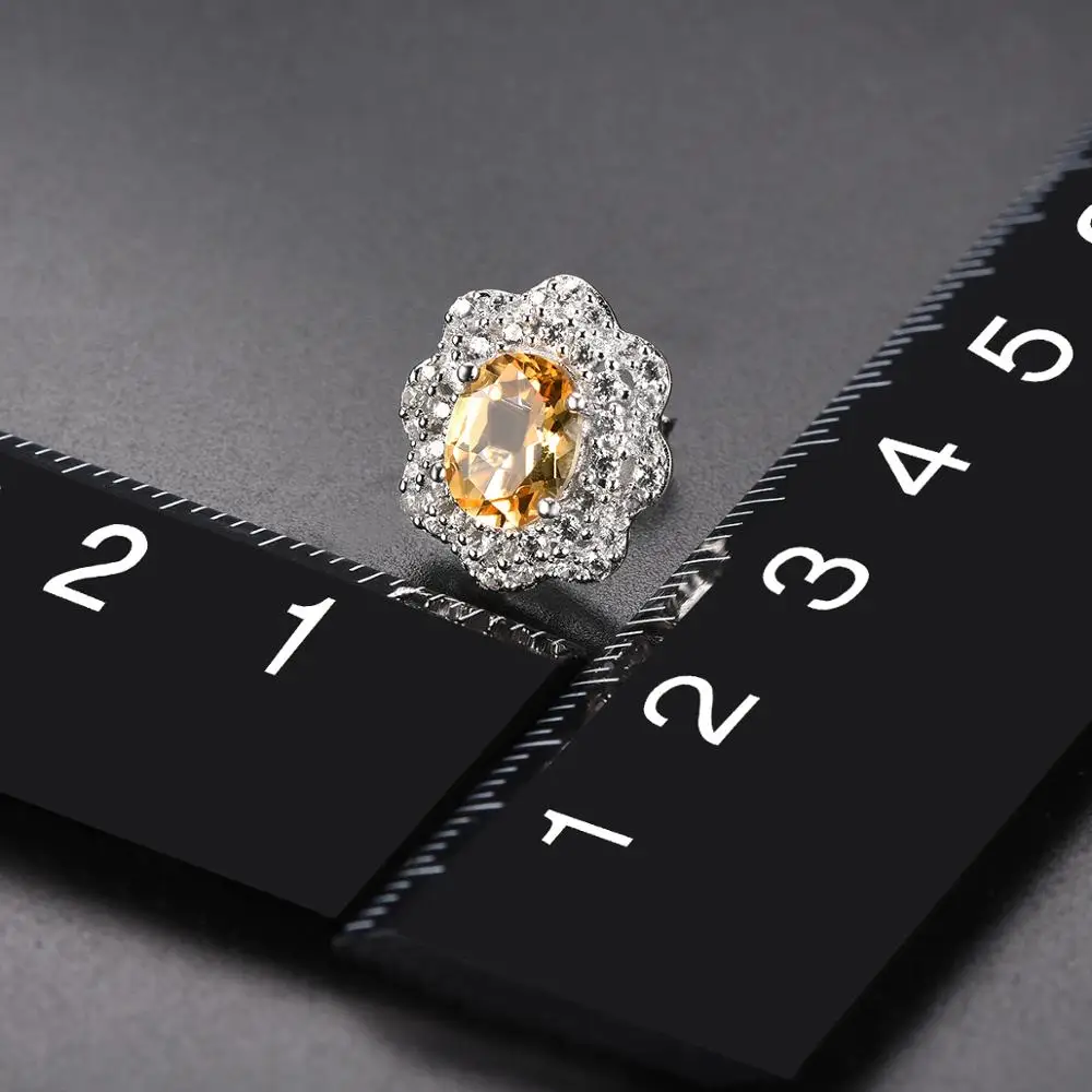Hutang 2.2ct цитрин цветок серьги гвоздики натуральный драгоценный камень Твердые стерлингового серебра 925 тонкий элегантный кубический цирконий ювелирные изделия для нового