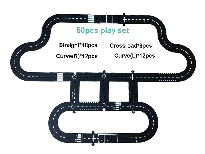 Детские дорожные строительные автострады, игрушечный автомобиль, дорожное движение, гибкие ПВХ пазлы, игровой набор, DIY универсальные аксессуары, игровая сцена - Цвет: 50pcs big set