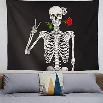 

punk skull tapestry rose flower wall hanging mandala tapisserie murale tapis mural punk wall carpet