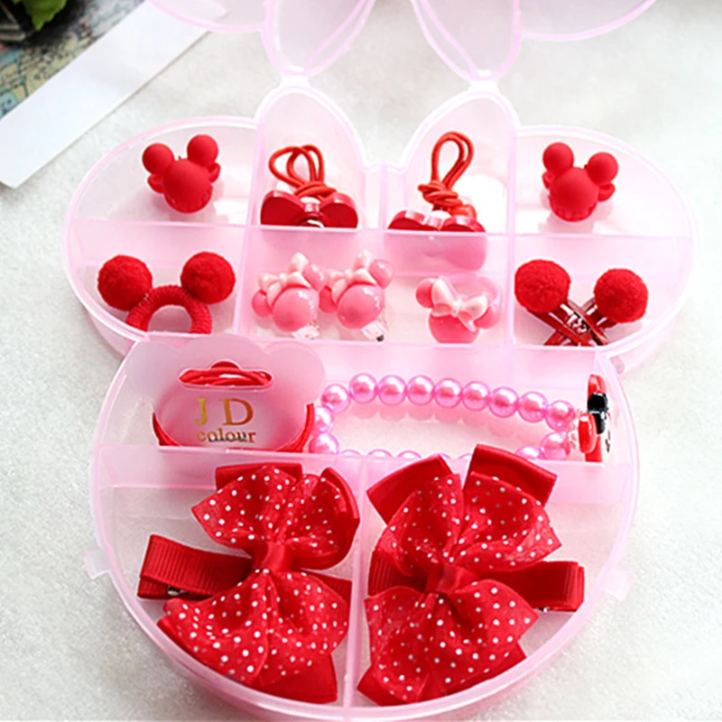 

2019 Red Series New Year Hair Accessories Set Minnie Mouse Hair Claws Hair Clips Ribbon Bow Hairgrips Cute Girls Hair Clip Set