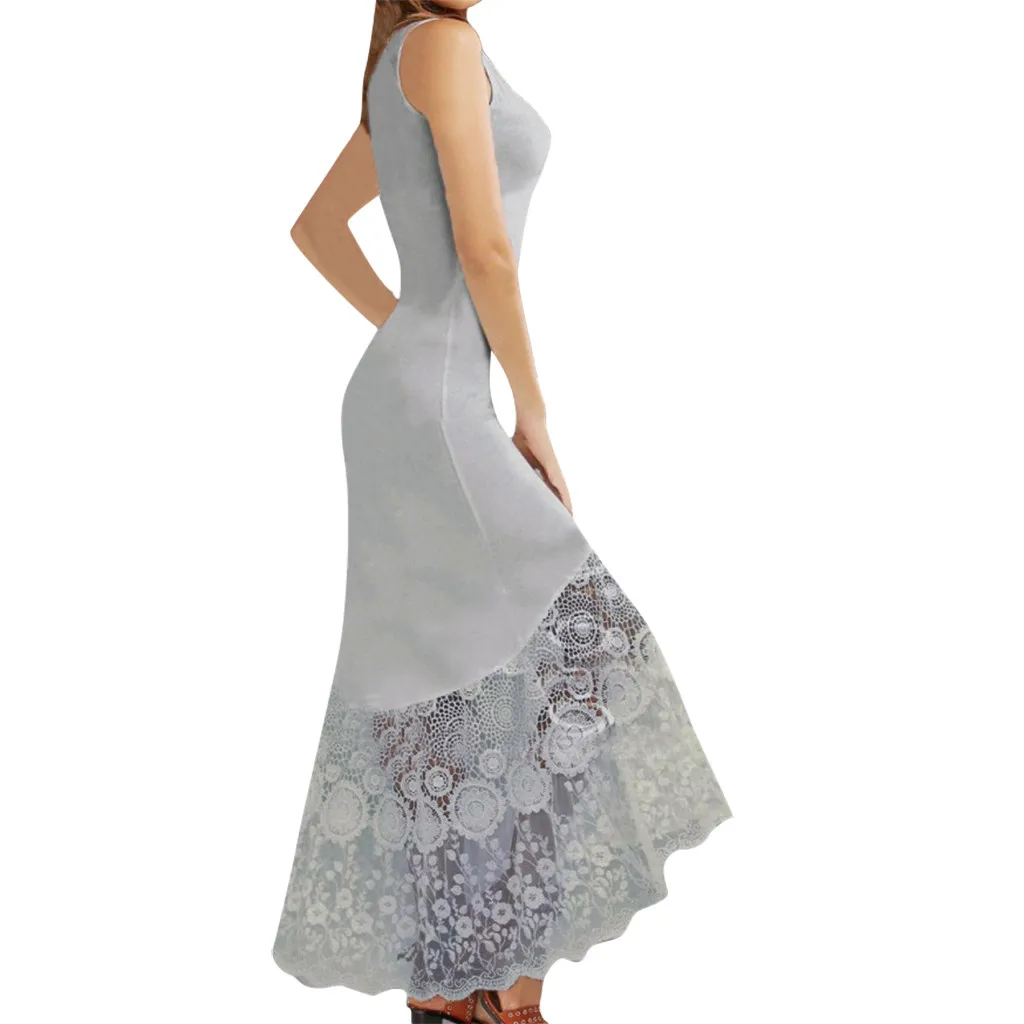 Dress Summer Women Long Pop Tide Lady Summer Fashion Solid Color Vest Sleeveless Lace Dress Vestito Donna