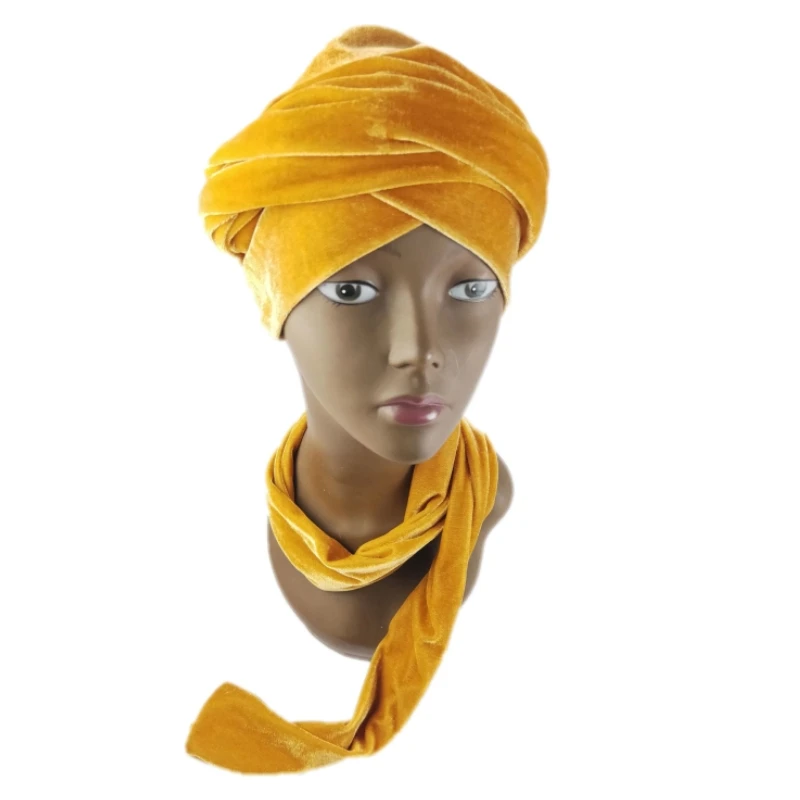african outfits Women African Wrap Head Scarves Plain Velvet Hijab Turban Cap Muslim Long-Tailed Headscarf Hat Islamic Under Scarf Bonnet african fashion designers