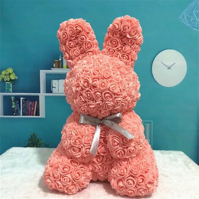 Flesh Pink 40 см Пасхальный кролик искусственная Роза кролик в форме животного Роза прекрасный подарок пасхальное домашнее украшение без коробки - Цвет: Flesh Pink
