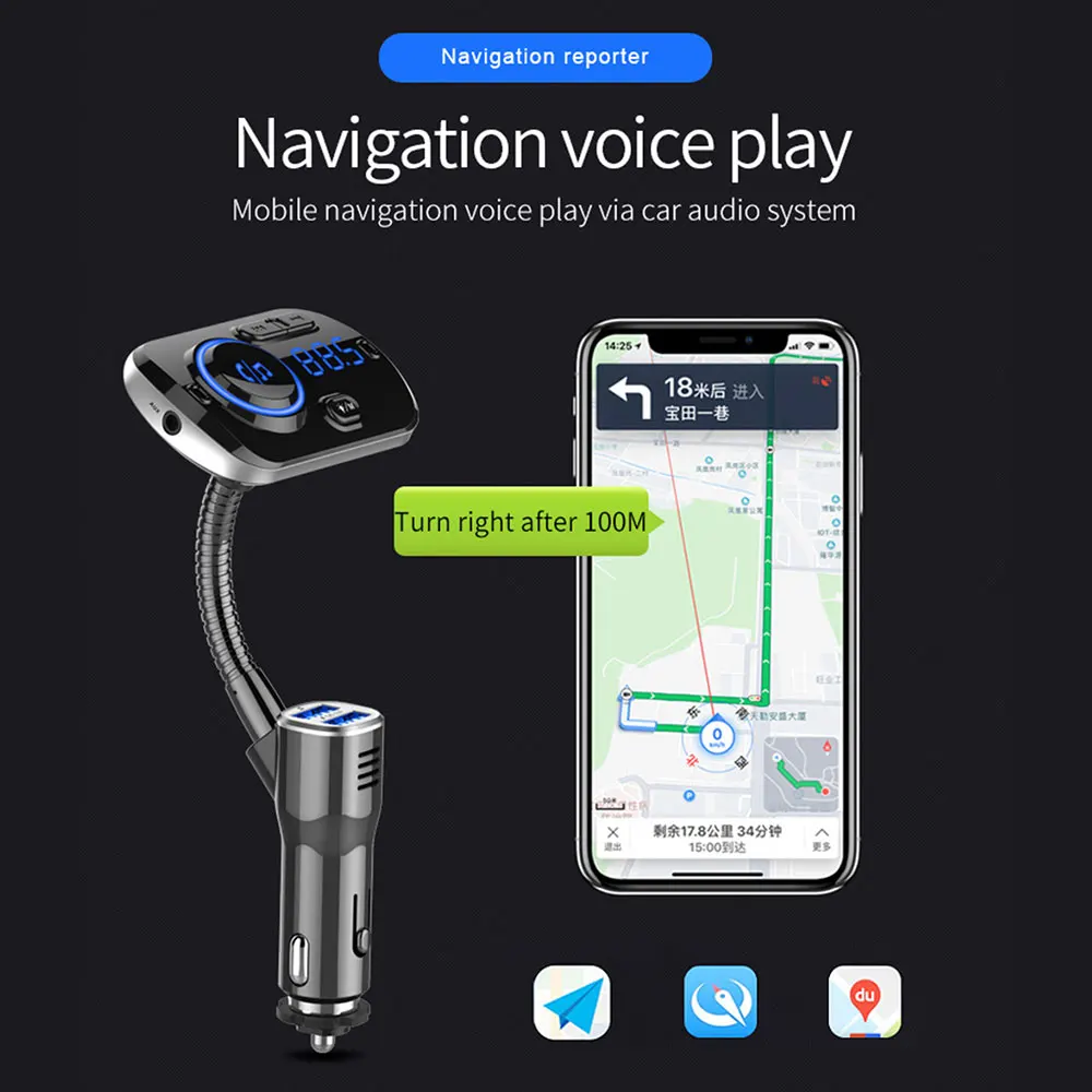 Vehemo Универсальный fm-передатчик Bluetooth автомобильное зарядное устройство QC 3,0 Dual USB BC49AQ TF карта аудио стерео музыка автомобильный телефон Hands Free