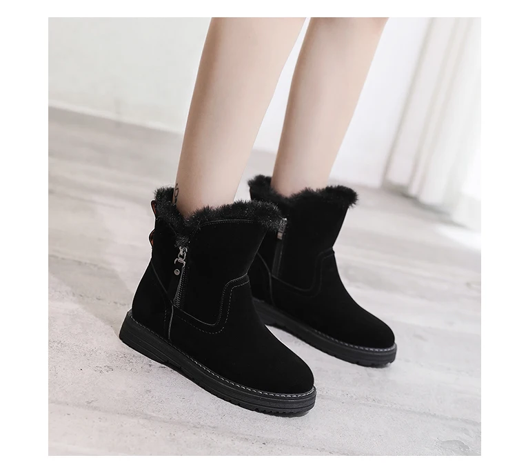 Winter New Women Suede Plush Lining Ankle Fur Snow Boots Flat With Black/Brown Zipp Emu Boots Fashion Cotton Shoes