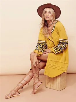 

Early spring Summer new bohimian folk style with embroidery loose big chunky one piece dress for woman