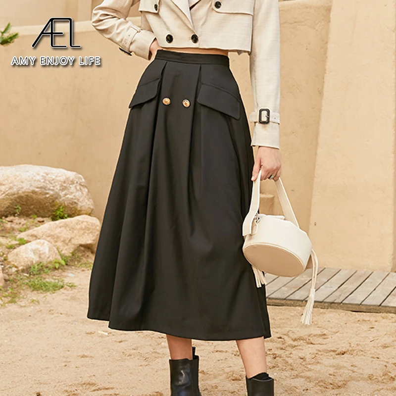 High waist black cotton a line skirt Clearance