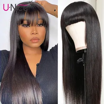 

Unice Hair Brazilian Straight Full Machine Wigs With Bangs Pre Plucked Full Machine Wigs Remy Hair Wig 150% Denisty