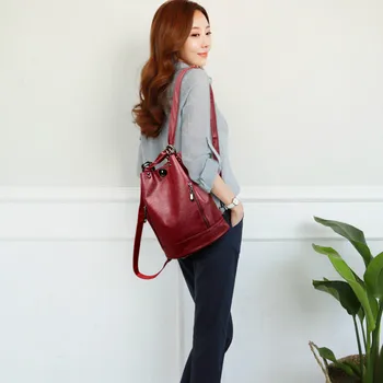 

backpack women bag pack College student backpack women bag youth leisure school bag PU soft leather simple female backpack black