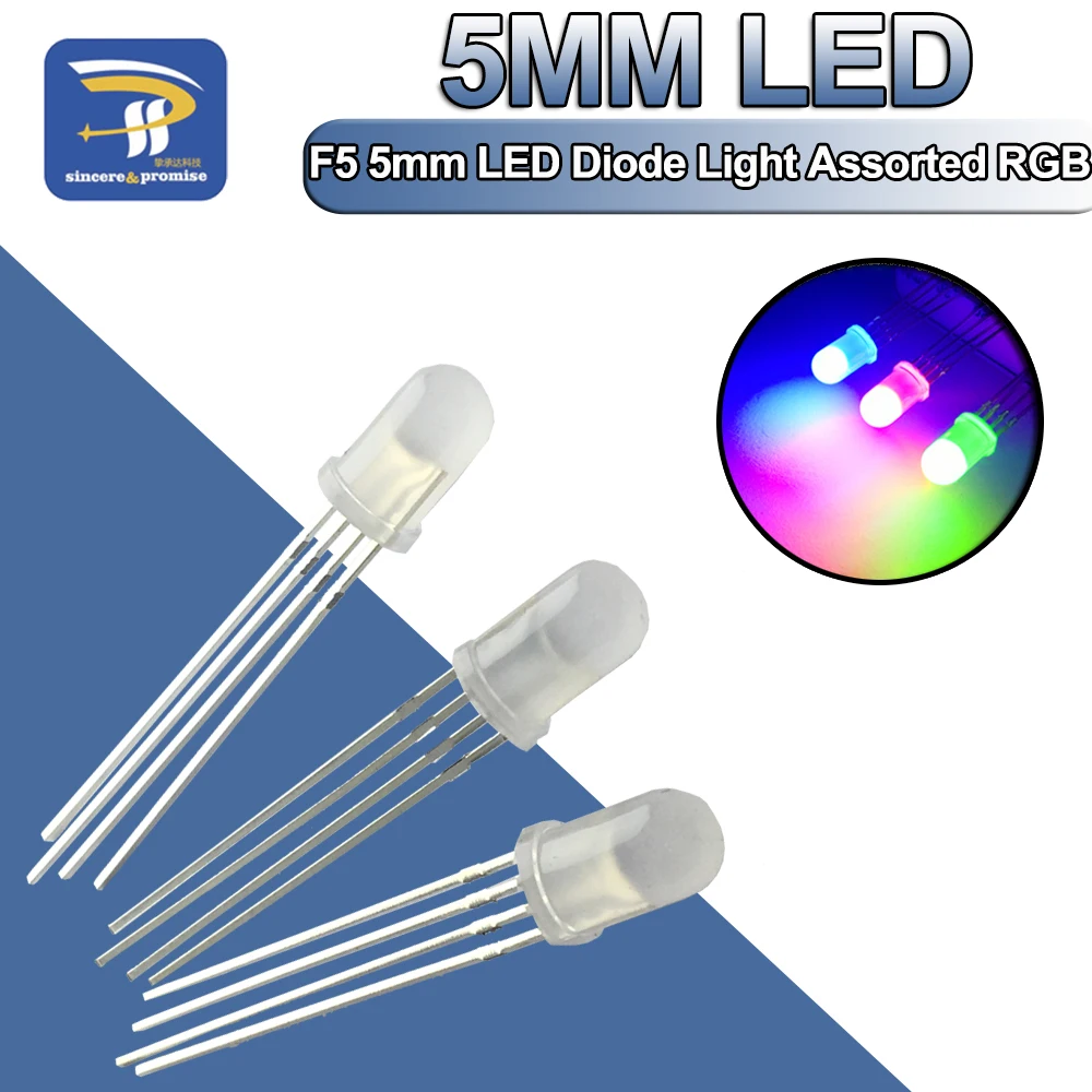 20Pcs Multicolor 4pin 5mm RGB Led Diode Light Lamp Tricolor Round