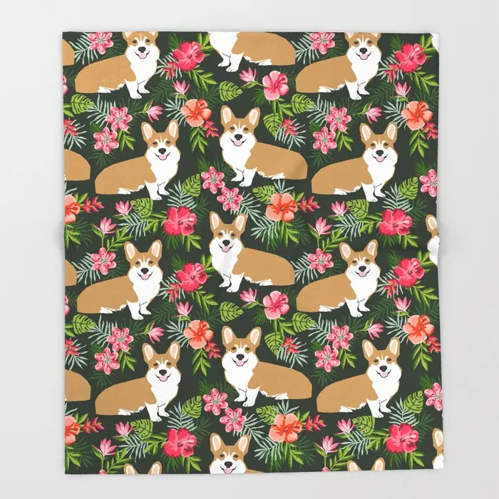 Dog Cartoon Design Blankets Welsh Corgi Tropics Throw Blanket Home Primitive Decor for Sofa Free Shipping | Дом и сад