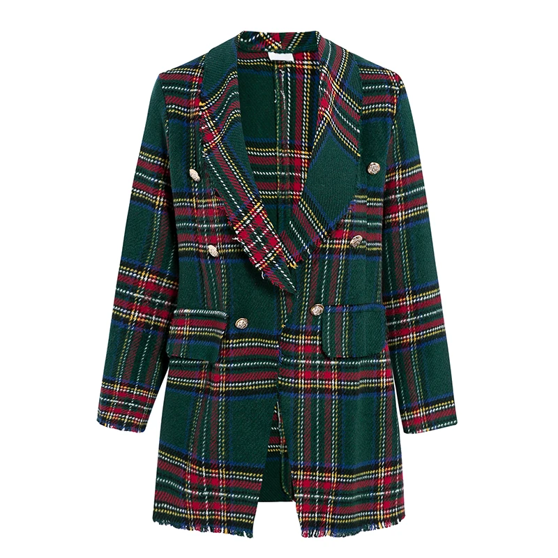 Autumn Winter Female High Street Long Sleeves Jackets Women Fashion Tweed Plaid Blazer Mujer Business Chic Coats
