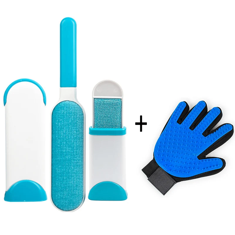 brush right-blue Набор для чистки домашних животных, удивительное предложение, щетка для удаления шерсти домашних животных, многоразовая Двухсторонняя щетка для удаления собак, портативная мебель, щетка для домашних животных - Цвет: brush right-blue