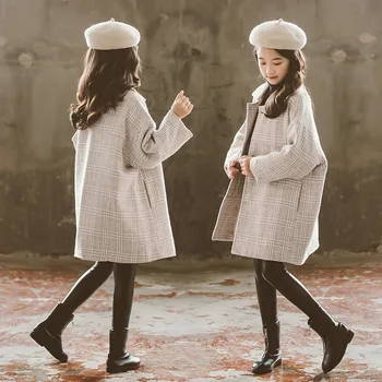

Teenagers Woolen Plaid Coat Kids Girls Jacket Thicken Woolen Long Sleeve Coat Korean Style Button Coat Children Girls Clothes 12