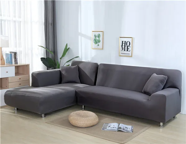 Dark Grey Эластичный однотонный чехол для дивана в форме L, секционный угловой шезлонг, диван-стрейч, чехол для дивана, чехлы для гостиной - Цвет: Dark Grey