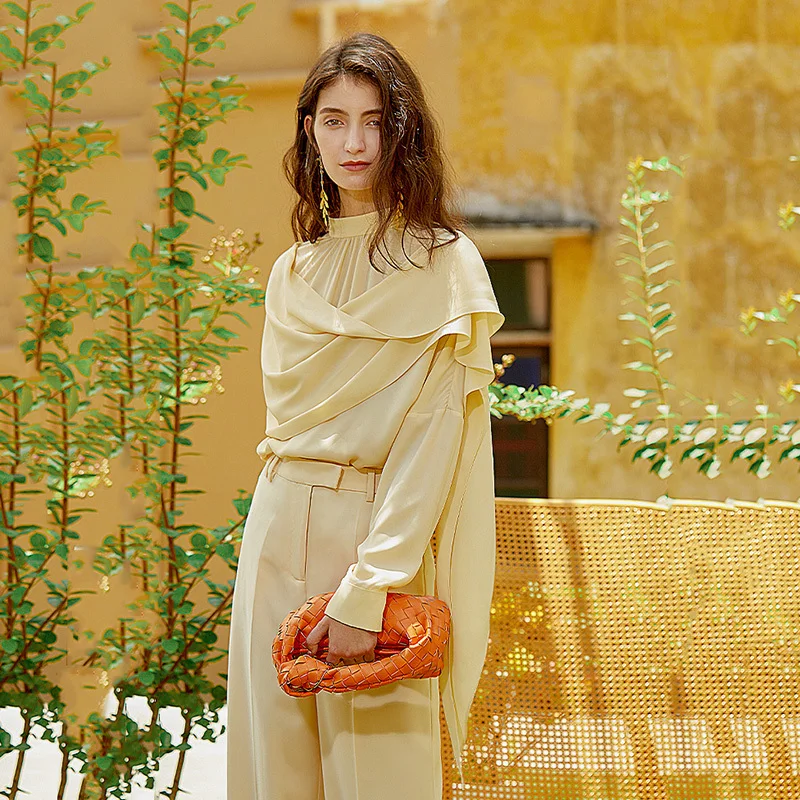 [EAM] Women Yellow Irregular Split Blouse New
