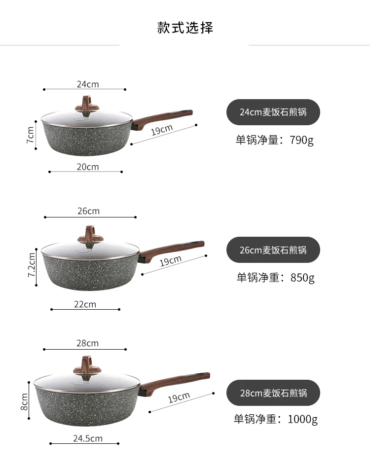 Deep large flat-bottomed frying pan noodle cooking soup non-stick cookware General Use for Gas and Induction Cooker korean