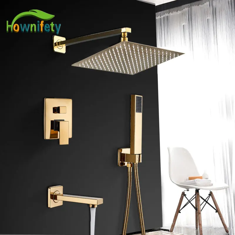 Luxury Golden Modern Concealed Shower Set Hot Cold Mixer Value Brass Ultra-thin Shower Head 2 Way 3 Way Bathroom Crane