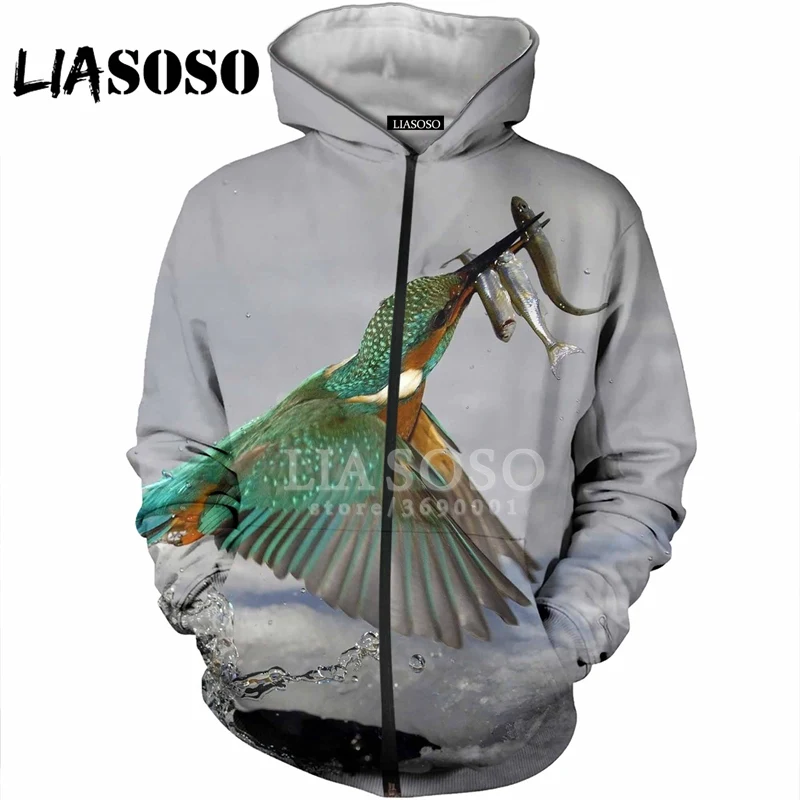 LIASOSO 3D принт для женщин мужчин птицы ловля рыба змея лиса толстовки с капюшоном кофты куртка на молнии повседневные топы X2838 - Цвет: 2
