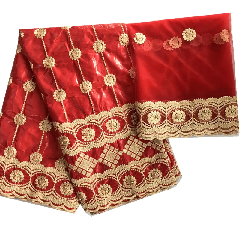 Африканская ткань высокого качества Базен riche getzner с вышитым кружевом бисером Африканский Базен кружева для женщин - Цвет: red