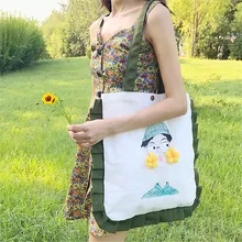 Хлопковая парусиновая Экологичная для шоппинга с ручкой сумка на плечо зеленая плиссированная отделка CY B31