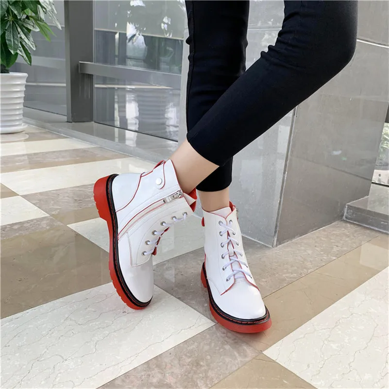 FEDONAS Patent Leather Women Casual Ankle Boots Cross-tied Autumn Winter Keep Warm Short Boots Basic New Fashion Shoes Woman