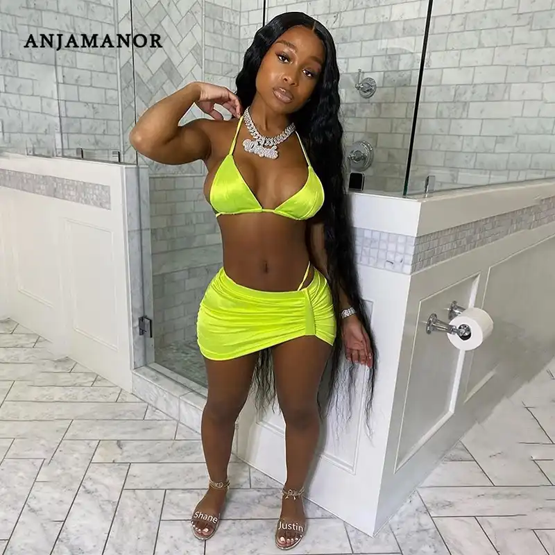 3 piece bikini set with skirt