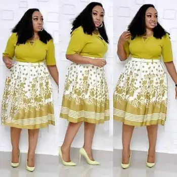 

African Clothing for Woman Elegent Fashion Style African Women Plus Size Short-sleeves Dress L-3XL