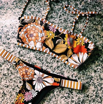 

IMANFive Sexy Women Straps Padded Print Patchwork Bikini 2018 New Arrival Beachwear Swimwear Women Swimsuit Sexy Biquini S-L