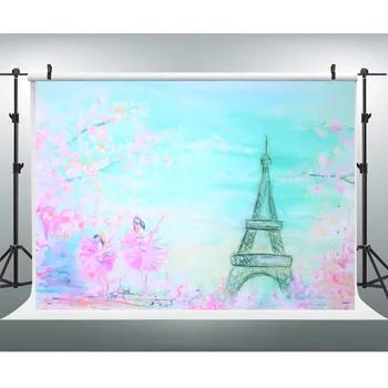 

Eiffel Tower Dacing Girls Pink Flowers Watercolor Photographic Backdrop Newborn Baby Portrait Photography Background For Studio