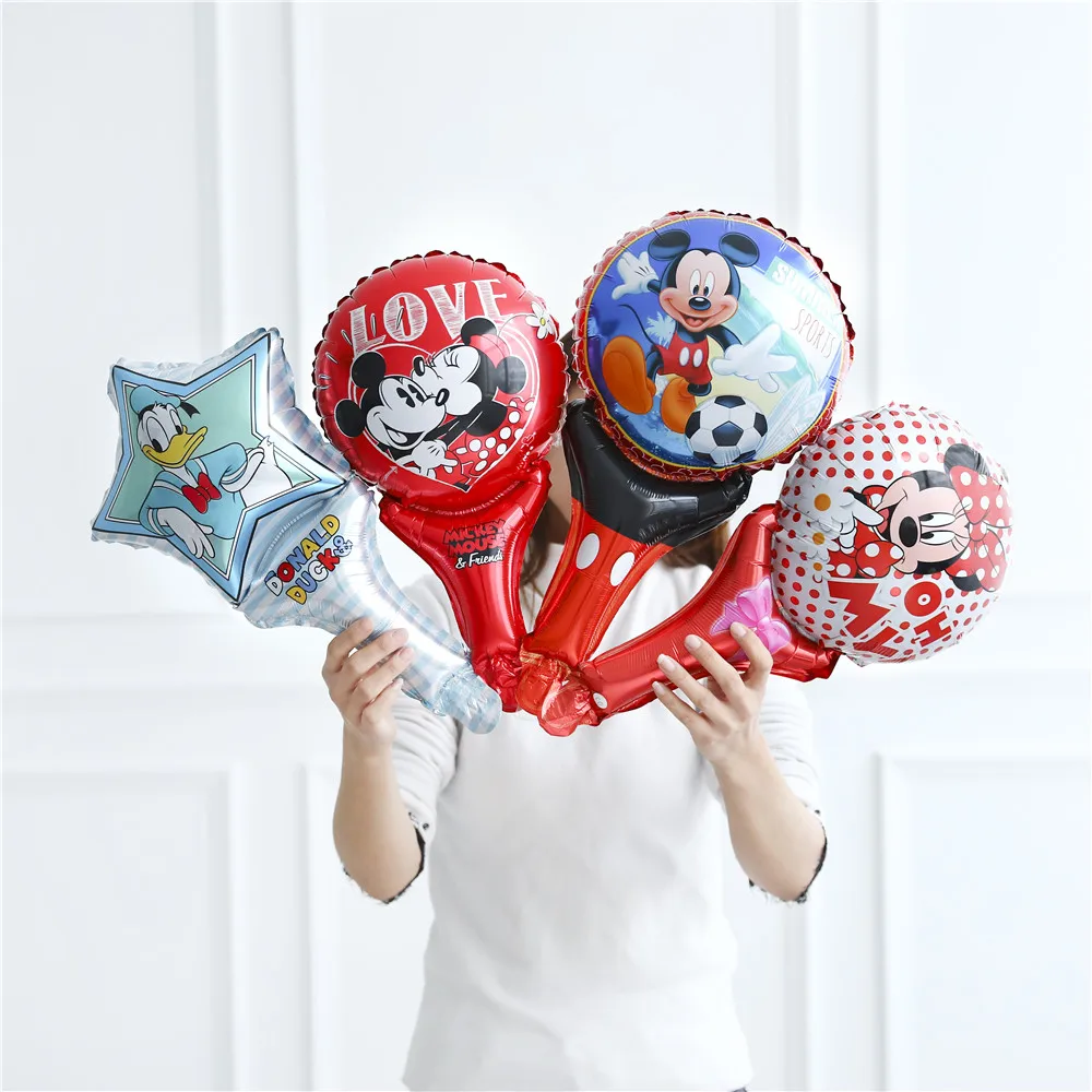 10pcs mickey mouse birthday party decor foil balloons disney hand stick toys baby shower boy girl Princess minnie Air Baloes