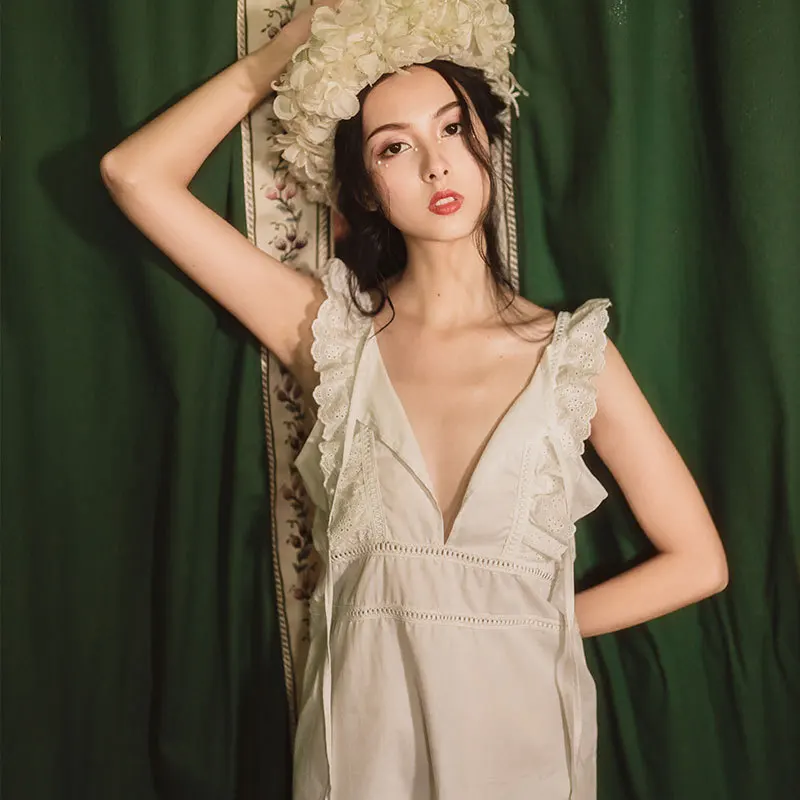 Женская летняя ночная рубашка сексуальная ночное белье хлопковое Ночное платье