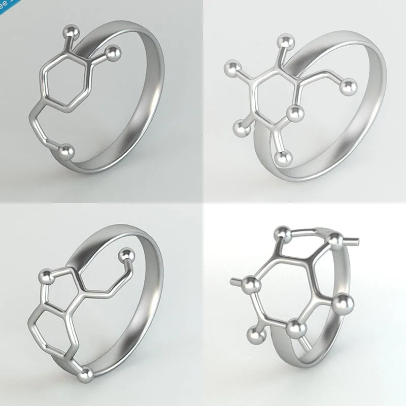 Simple Caffeine/Serotonin/Dopamine/Glucose Sugar Molecule Chemistry Ring Doctor Nurse Special Graduation Gift Punk Rings Jewelry | Украшения