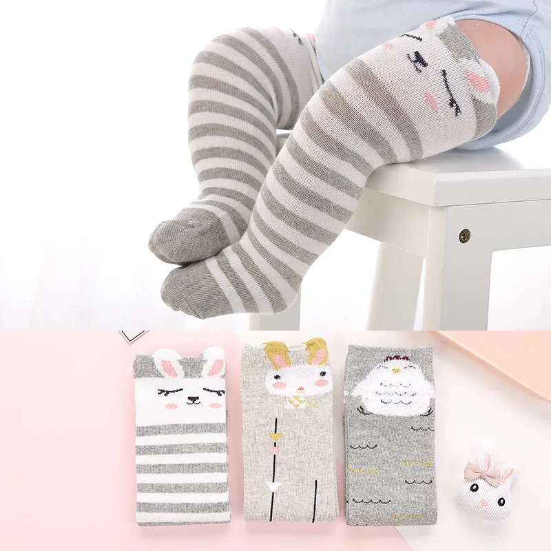 3 пар/лот, длинные носки для малышей 0-3 лет, детские носки из хлопка, рождественские носки в красную полоску для маленьких девочек, Осенние теплые гольфы - Цвет: Серый