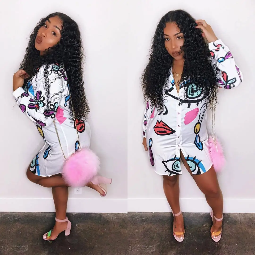 Vestido corto informal de verano con manga larga, minivestido camisero con estampado Irregular de talla grande para mujer