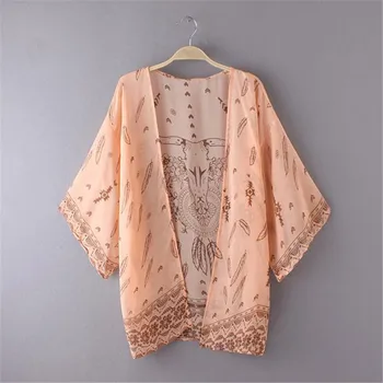 

Trench Coat For Women Short Boho Printed Chiffon Loose Shawl Kimono Cardigan Tops Cover Up Blouse Plus Size Dropship L#12
