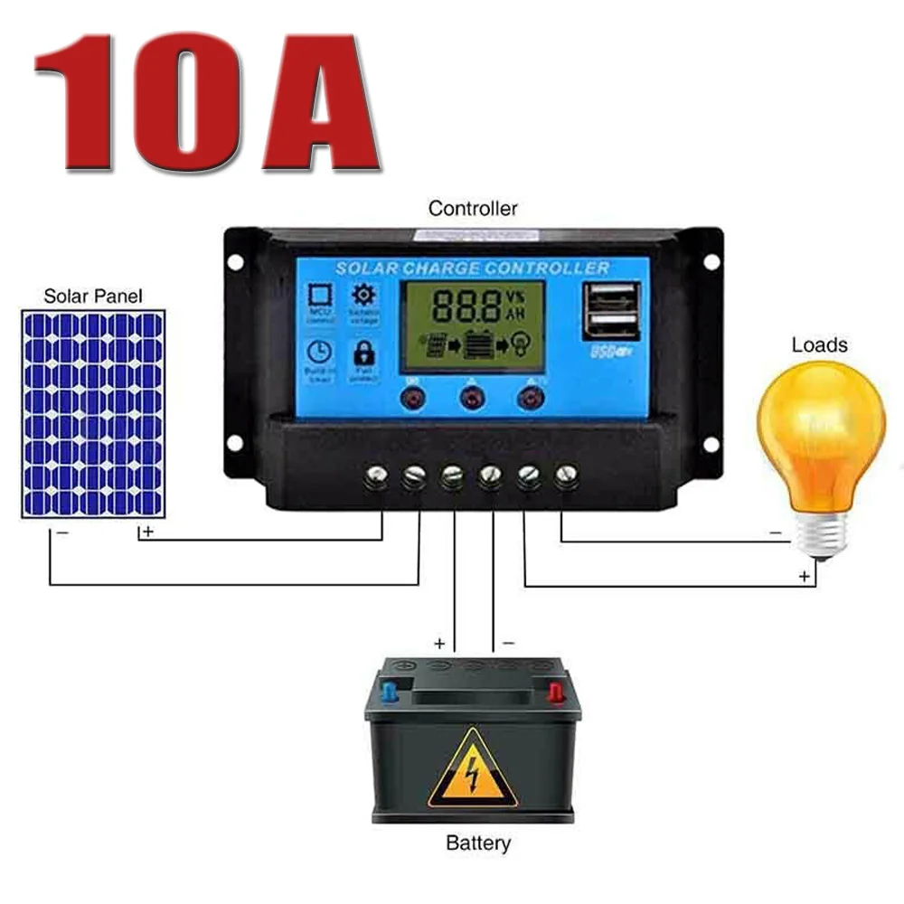 ЖК-дисплей Панели солнечные Батарея регулятор заряда аккумулятора Dual USB 12 v-24 v 10A 20A 30A