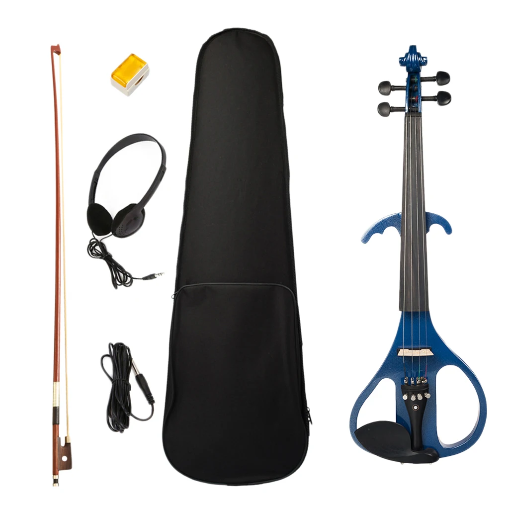 

4/4 Electric Violin Full Size Wood Silent Fiddle with Ebony Fittings Headphone Cable Blue for Stringed Instrument Beiginner