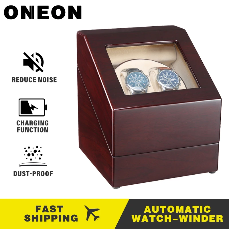 

ONEON Automatic Double Watch Winder with Quiet Motor 4 Rotation Modes Deluxe Piano Baking Varnished Wooden Case for 2 Pcs Watch