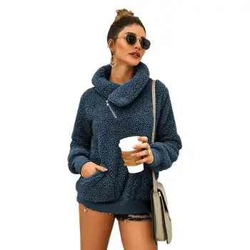 

Thick Oversized Fleece Sweater Women Scarf Collar Neck Knitted Faux Fur Pullovers Christmas Fluffy Sweater Jumper