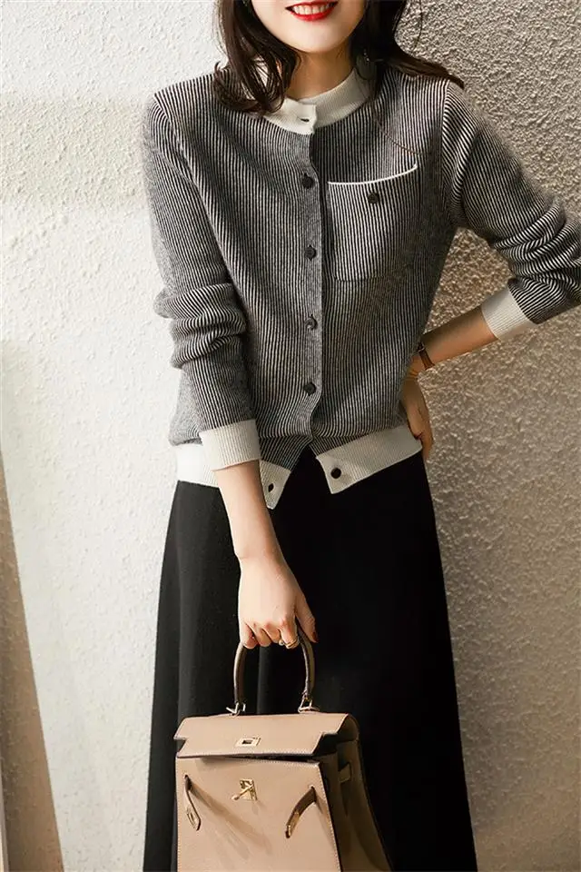 2021 Autumn Winter Vintage Cardigan Woman Sweater Long Sleeve O Neck Pockets Single Breasted Sweaters Women Tops Sueter Mujer