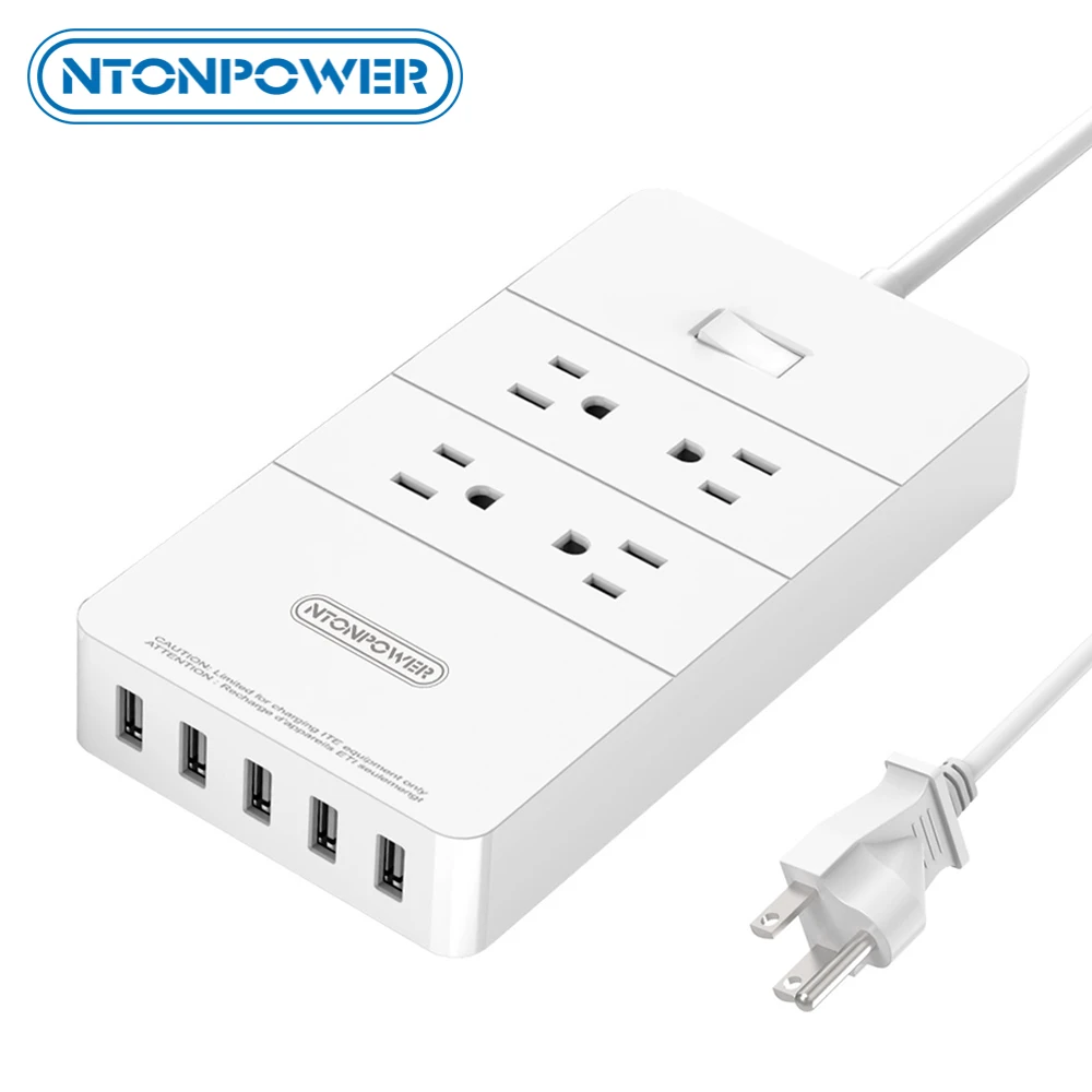 

NTONPOWER US Plug USB Power Strip ETL Listed Surge Protection Socket 4 AC Outlet 5 USB 2.4A Fast Charging Port - 5 Ft Power Cord