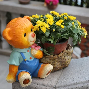 

MODERN GARDEN DECORATION COURTYARD OUTDOOR DECORATION ACCESSORIES CREATIVE ANIMAL FLOWER POT RESIN CARTOON BEAR FLOWERPOT CRAFT
