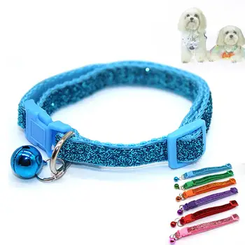 

Fashion Adjustable Shiny Sequins Pet Puppy Collar Quick Release Buckle Necklace Dog Supplies With Bell Pet Supplies