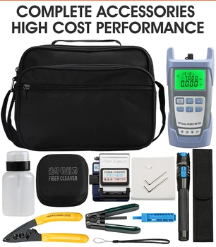 Price 14pcs/set FTTH Fiber Optic Tool Kit With Fiber Cleaver -70~+10dBm Optical Power Meter Visual Fault Locator